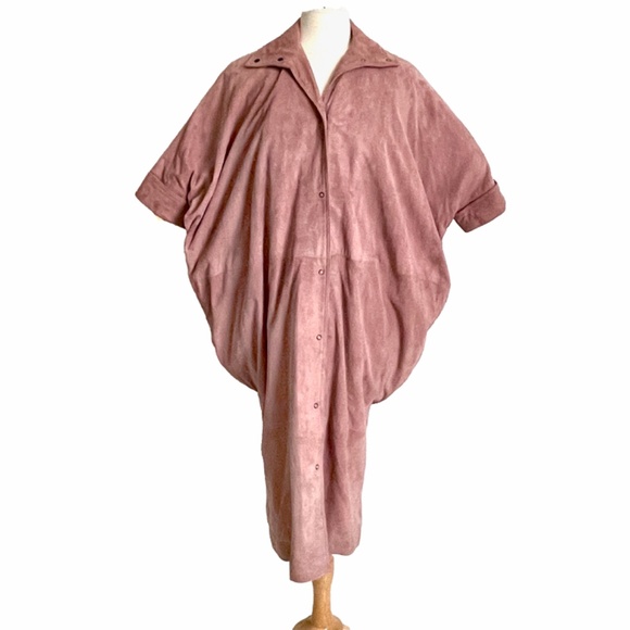 Fendi Jacket Batwing Sleeve Long Cocoon Duster Rose Pink Suede Leather Rare - Picture 5 of 17